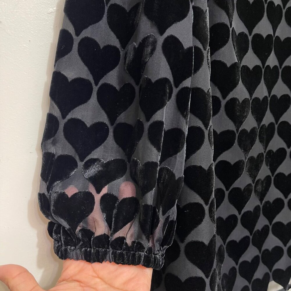 Talbots Heart Print Velvet Blouson Top in Black Size Mp - Picture 6 of 13